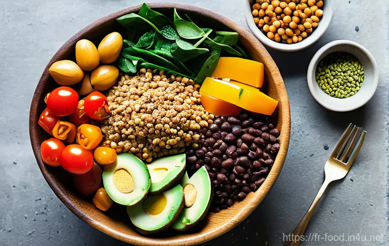 식물성 단백질이 풍부한 식자재 - Image Prompt 1: "The Abundant Table of Plant-Based Delights"**