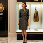 일반 제품 vs 고급 제품 가격 차이 - **Prompt:** A chic woman, in her late 20s, with a sophisticated bob hairstyle, stands gracefully ins...