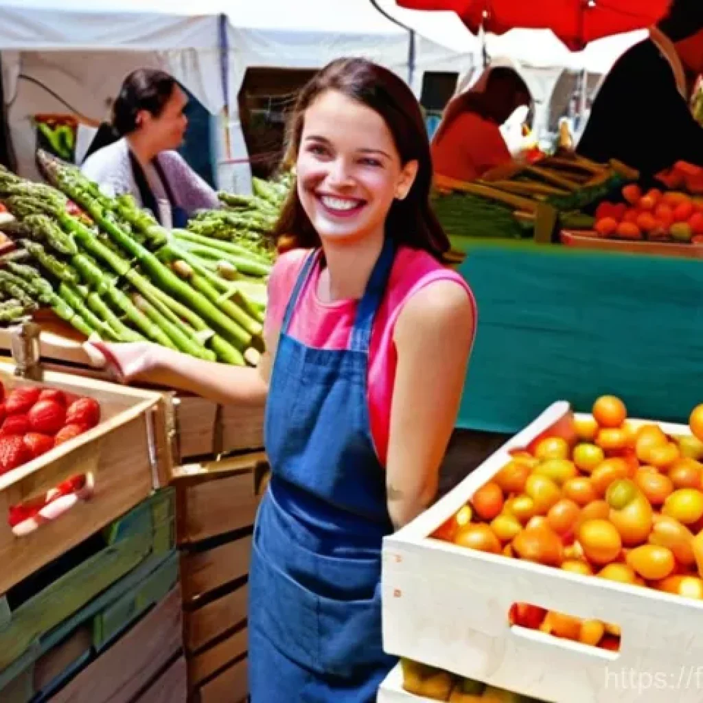 조리법에 맞는 식자재 선택 팁 - **Prompt:** A vibrant, sun-drenched scene at a bustling traditional outdoor *marché* (market) in Fra...