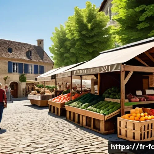 유기농 식자재 브랜드 추천 - A vibrant organic farmers’ market scene in a quaint French village, showcasing local producers selli...