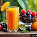 영양소가 풍부한 과일 - A vibrant still life composition of assorted colorful fruits on a rustic wooden table, featuring rip...